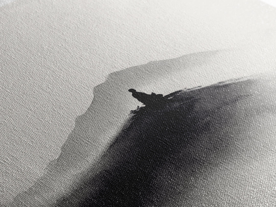 Minimalist Black And White Ink Landscape With Misty Mountains Wall Art Canvas Print For Modern Decor