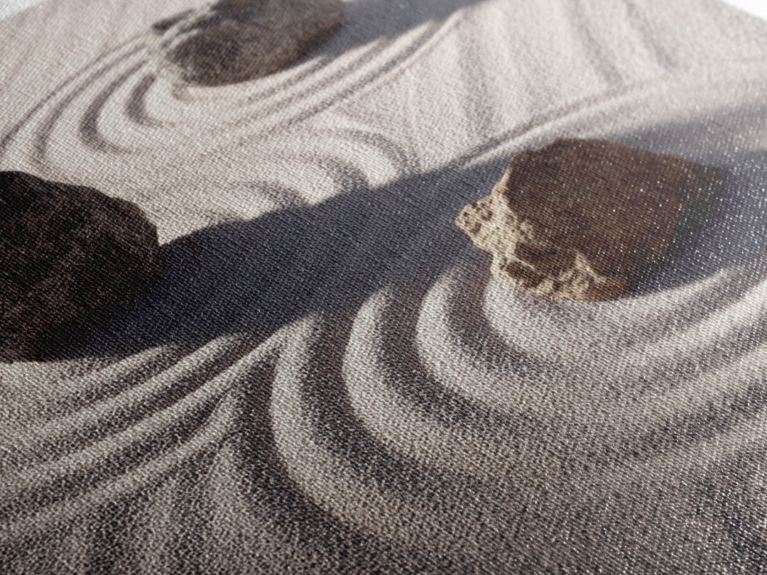 Minimalist Zen Rock Garden Wall Art, Neutral Japanese Canvas Print, Wabi Sabi Decor, Calming Modern Bedroom And Spa Wall Art
