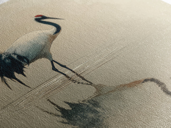 Elegant Red Crowned Crane Wall Art Print, Minimalist Japanese Bird Painting, Neutral Nature Canvas Print For Japandi Style Living Room Decor