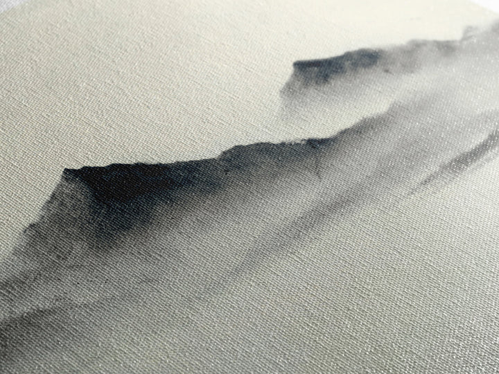 Minimal Misty Mountain Landscape Wall Art, Black And White Ink Painting Print, Serene Japandi Decor For Modern Bedroom Or Office