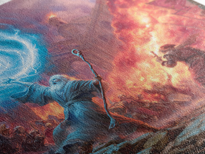 Epic Wizard Battle Canvas Print, Fantasy Wall Art With Fire Magic Portal, Dungeons And Dragons Decor, Gamer Room Gift, Epic Art