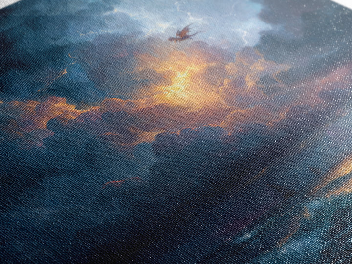 Stormy Ocean Dragon Seascape Canvas Print, Moody Coastal Wall Art, Dark Fantasy Landscape, Nautical Decor Gift For Him, Storm Art