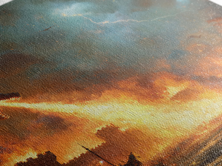 Fire Breathing Dragon Siege Wall Art, Epic Fantasy Canvas Print, Medieval Castle Battle Decor, Dramatic Game Room Artwork