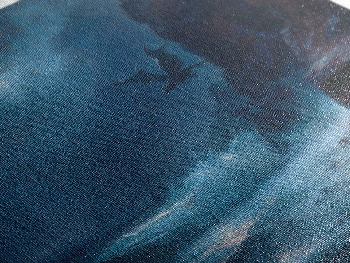 Moonlit Dragon Over Stormy Sea Cliffs Wall Art, Fantasy Seascape Canvas Print, Moody Coastal Decor, Gothic Ocean Artwork