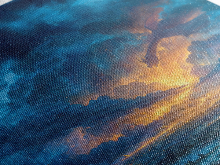 Storm Cloud Dragon Above Glowing Kingdom Wall Art, Fantasy Landscape Canvas Print, Dramatic Sky Decor, Epic Castle Artwork