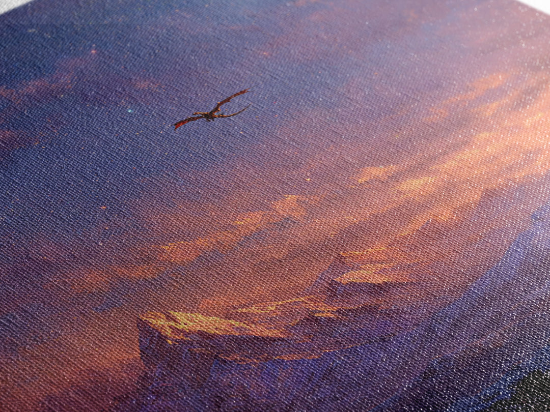 Starry Mountain Dragon Flight Wall Art, Fantasy Canvas Print, Snowy Alpine Landscape Decor, Celestial Adventure Artwork For Bedroom