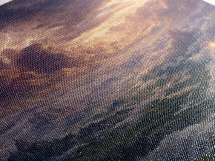 Storm Wizard Over Cloud Kingdom Wall Art, Epic Fantasy Landscape Canvas Print, Dark Academia Office Decor, Large Gift For Him