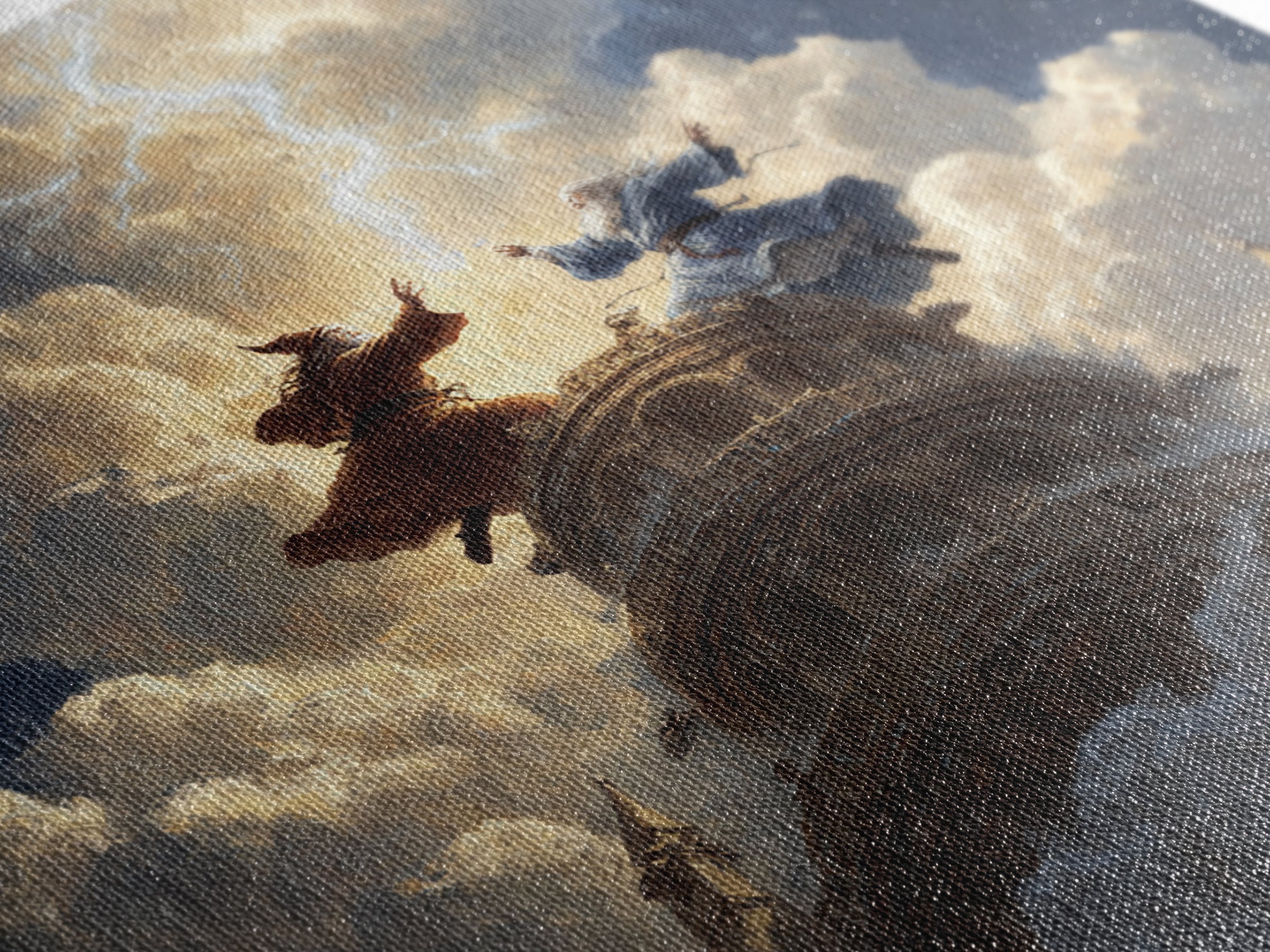Wizards Dueling Atop Tower In Storm Clouds Wall Art, Dark Fantasy Canvas Print, Lightning Magic Decor, Epic Gift For Him