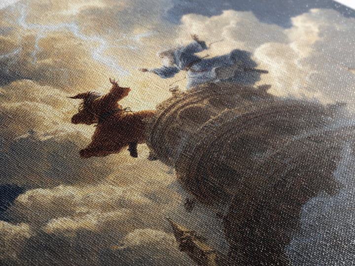 Wizards Dueling Atop Tower In Storm Clouds Wall Art, Dark Fantasy Canvas Print, Lightning Magic Decor, Epic Gift For Him