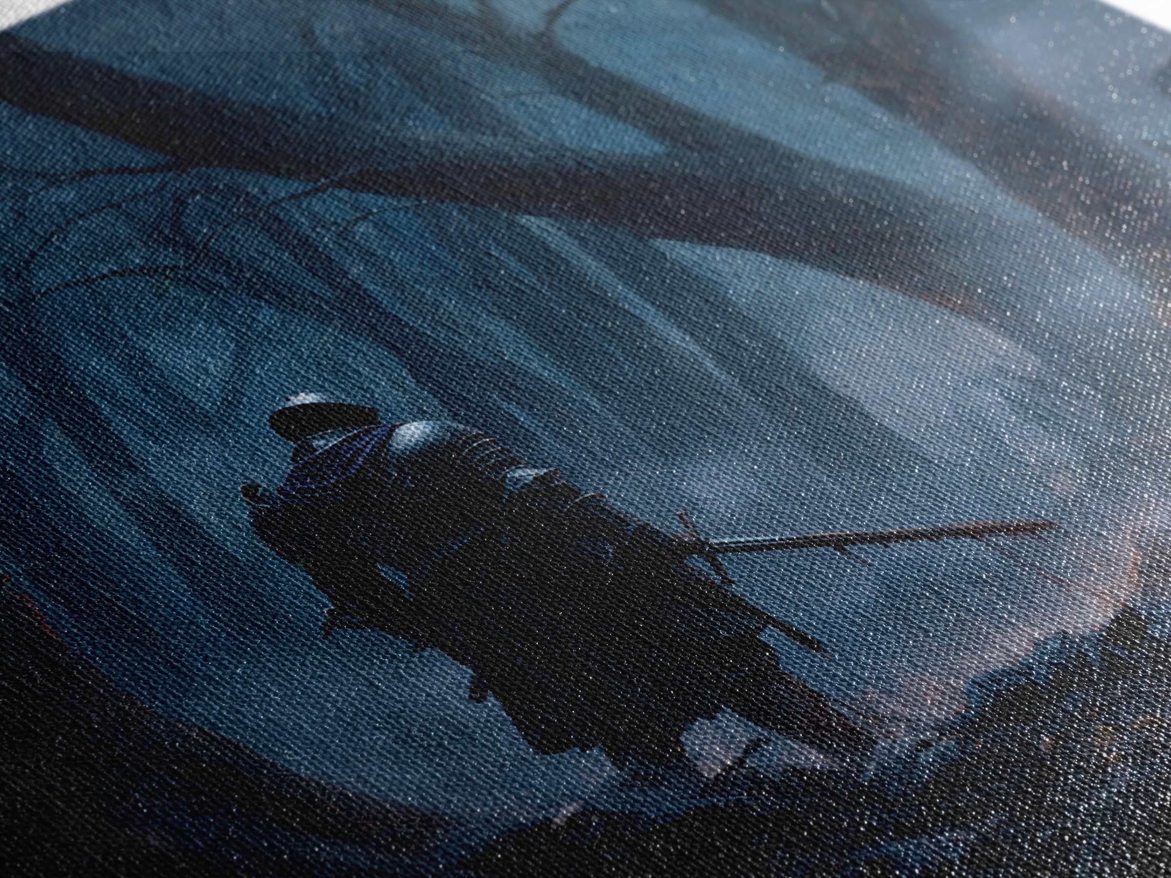 Lone Knight In Misty Blue Forest Wall Art, Dark Fantasy Canvas Print, Medieval Warrior Decor, Gothic Office Art Print Gift