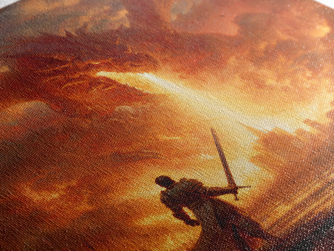 Giant Fire Dragon Over Castle Wall Art, Epic Fantasy Canvas Print, Large Medieval Battle Decor, Dragon Lover Gift For Him