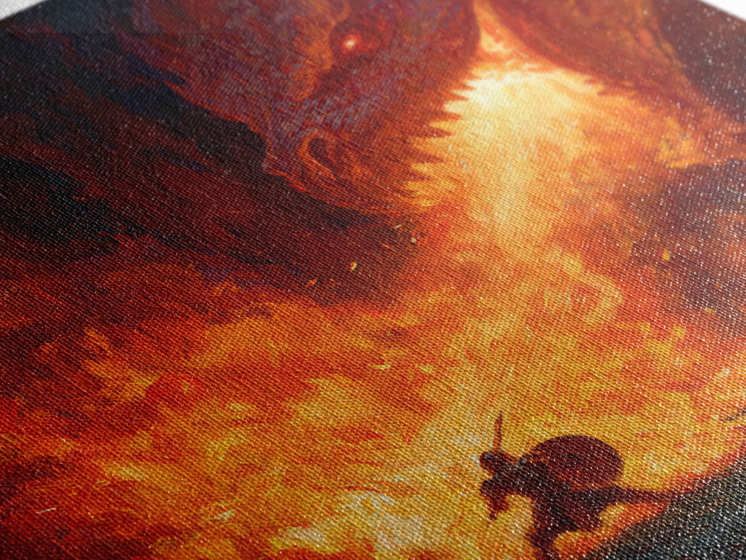 Red Dragon Breathing Fire At Brave Knight Wall Art, Dark Fantasy Canvas Print, Epic Medieval Battle Decor, Gamer Gift For Him