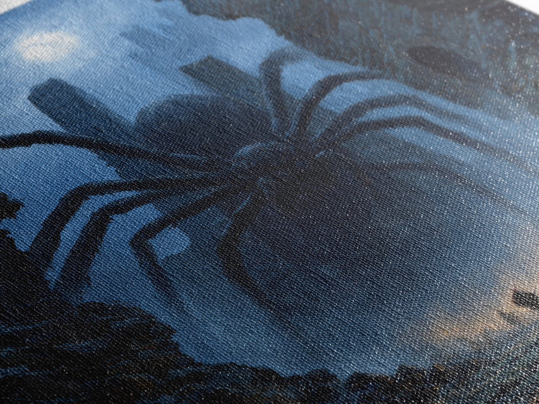 Giant Spider In Moonlit Ruins Wall Art, Dark Fantasy Canvas Print, Gothic Dungeon Decor, Creepy Adventure Gift For Gamers