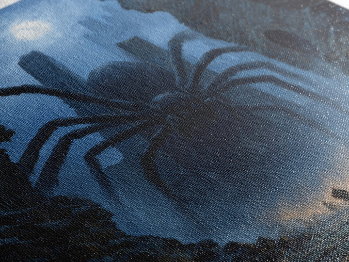 Giant Spider In Moonlit Ruins Wall Art, Dark Fantasy Canvas Print, Gothic Dungeon Decor, Creepy Adventure Gift For Gamers