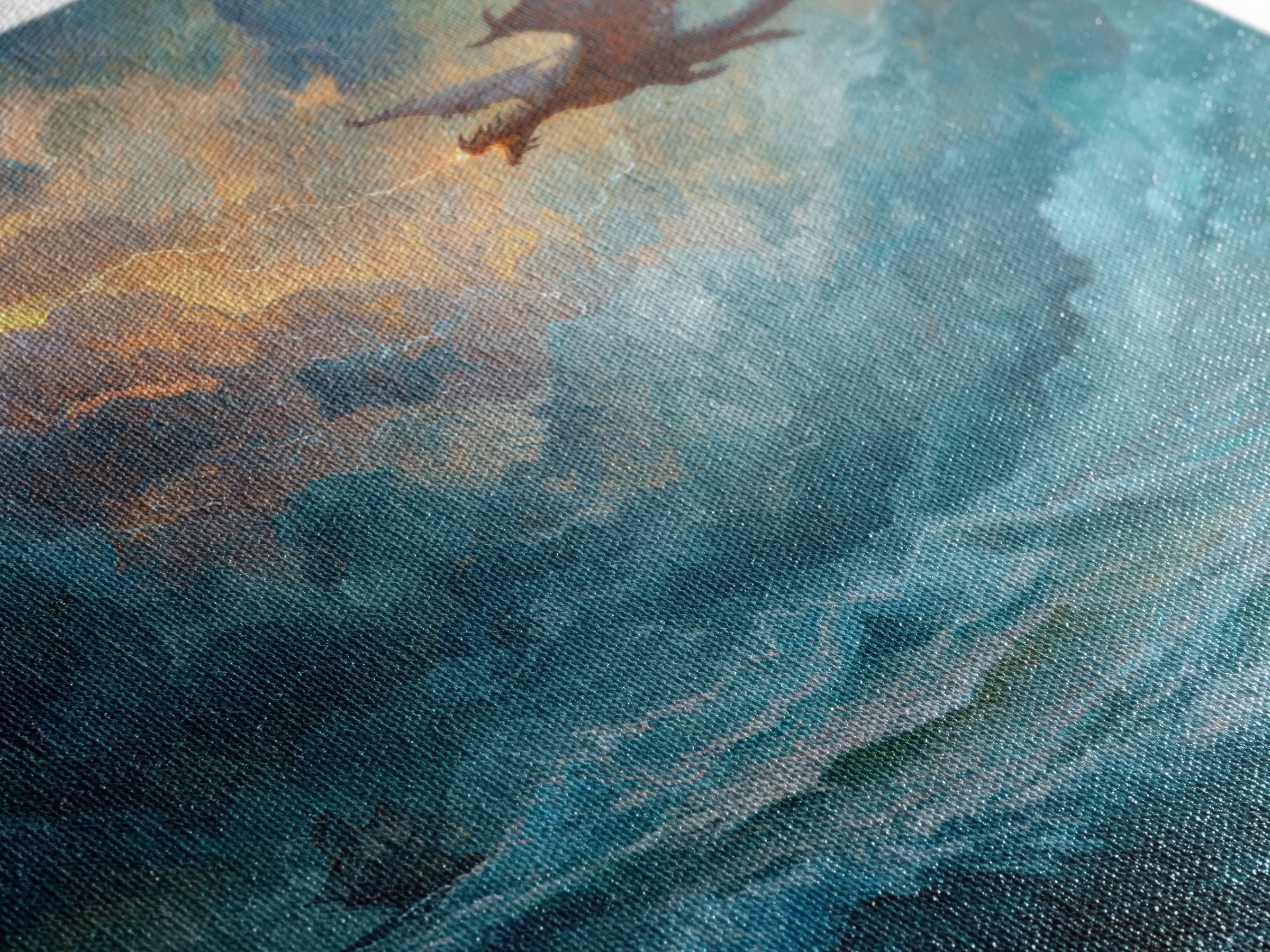 Red Dragon Soaring Above Stormy Ocean Canvas Print, Epic Fantasy Seascape Wall Art, Gothic Nautical Living Room Decor Gift