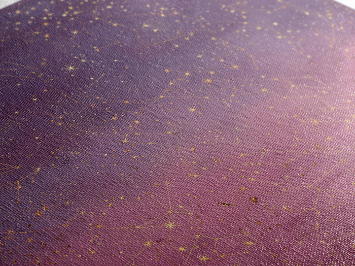 Golden Zodiac Constellation Sky Wall Art, Astrology Poster, Celestial Wall Decor, Mystical Purple Bedroom Art Print Gift