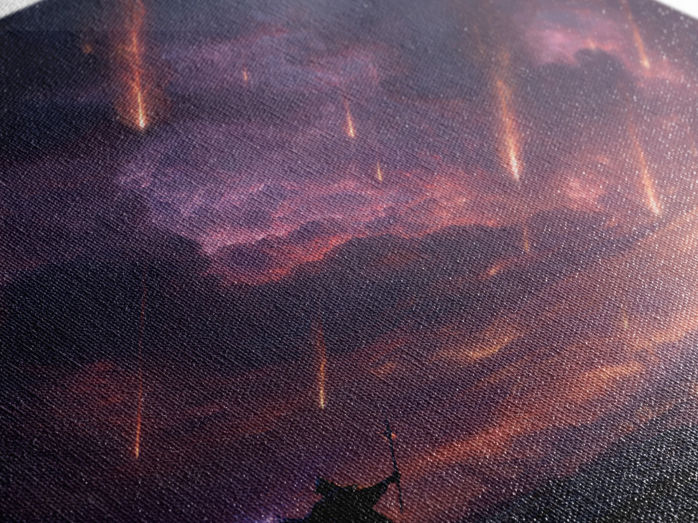 Meteor Storm Wizard Fantasy Wall Art, Dark Castle Canvas Print, Apocalyptic Sky, Gothic Gaming Room Decor, Unique Gift For Him