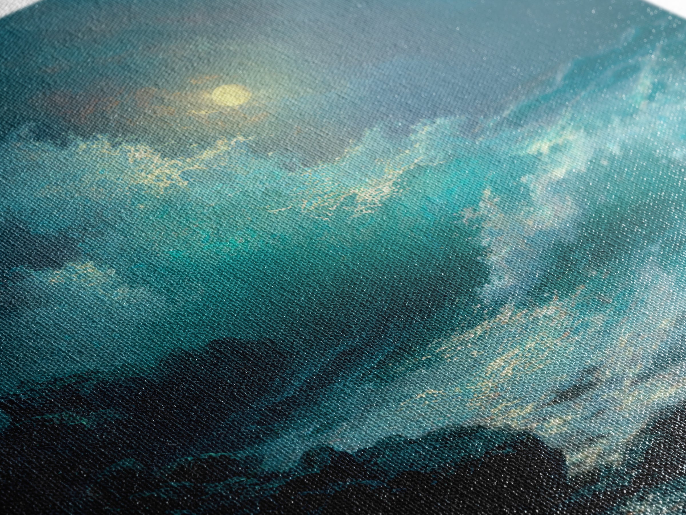 Moonlit Turquoise Wave Seascape Wall Art, Ocean Canvas Print, Coastal Bathroom Decor, Nautical Living Room Art Gift For Beach House
