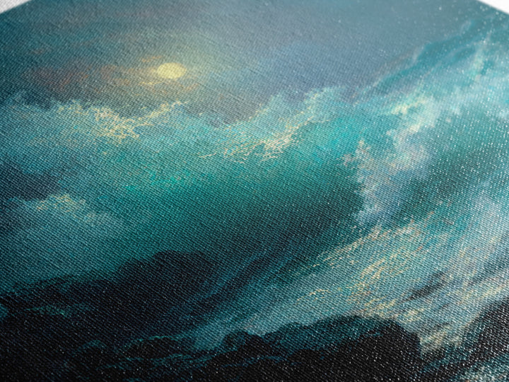 Moonlit Turquoise Wave Seascape Wall Art, Ocean Canvas Print, Coastal Bathroom Decor, Nautical Living Room Art Gift For Beach House