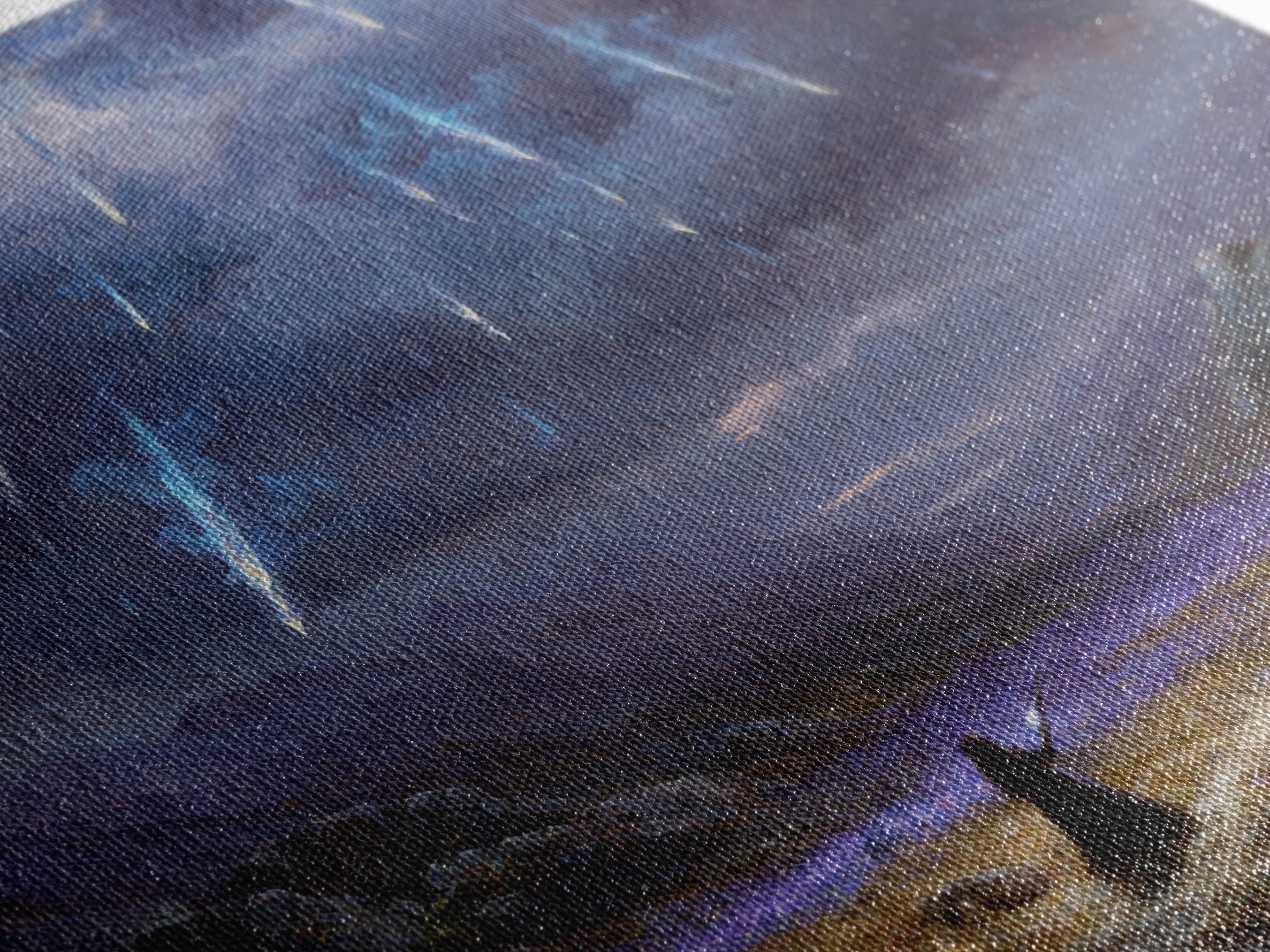Icy Meteor Valley Wizard Wall Art, Dark Fantasy Framed Canvas Print, Mountain Landscape Decor, Gothic Office Art Gift For Him