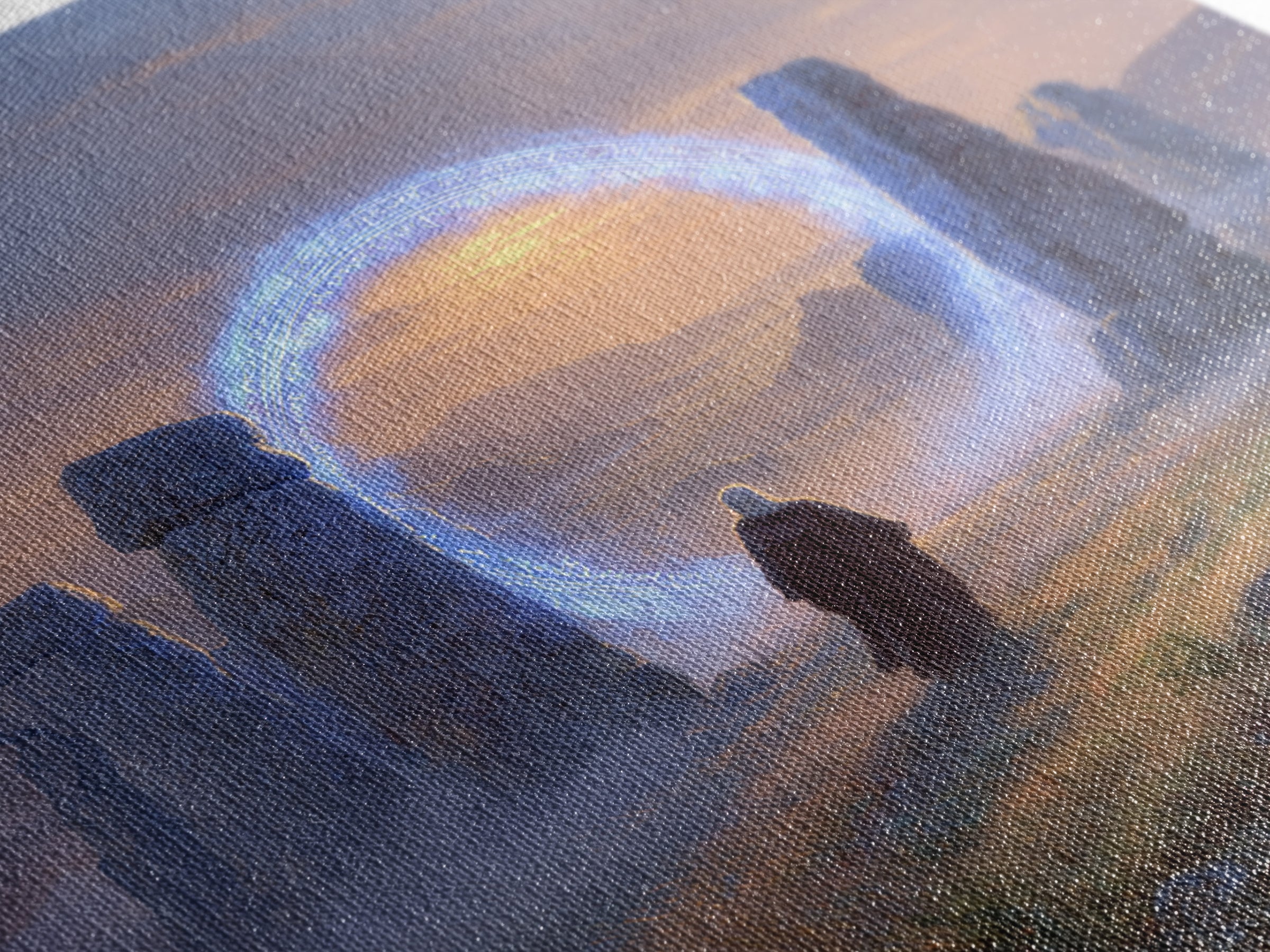Glowing Rune Portal Between Ancient Stones Canvas Print, Fantasy Landscape Wall Art, Mystical Home Decor, Magic Gateway Art