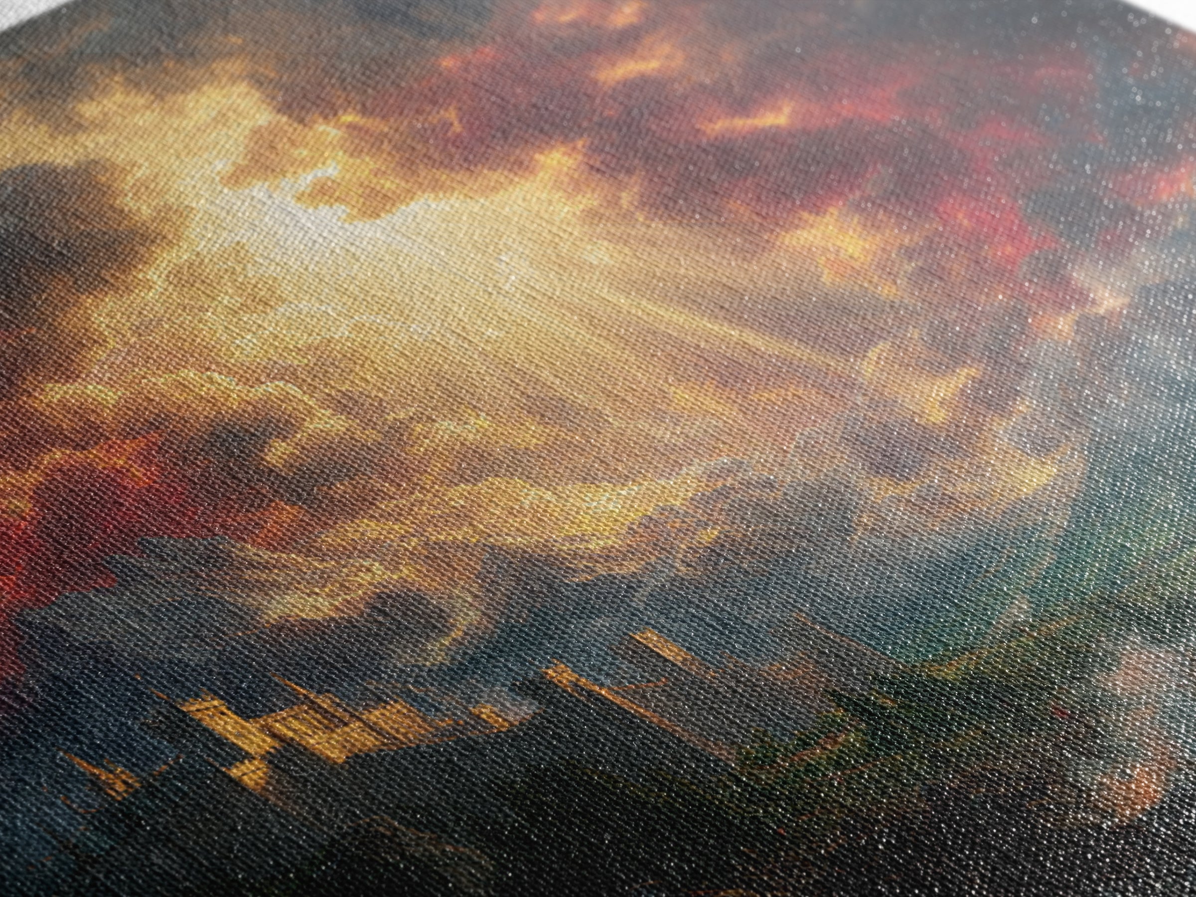 Heavenly Light Over Castle And Mountain Battlefield Wall Art, Epic Fantasy Canvas Print, Dramatic Landscape Home Decor Gift