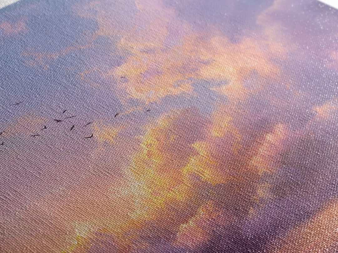 Pastel Sunset Clouds With Flying Birds Wall Art, Dreamy Sky Canvas Print For Living Room Decor And Serene Bedroom Decor Gift