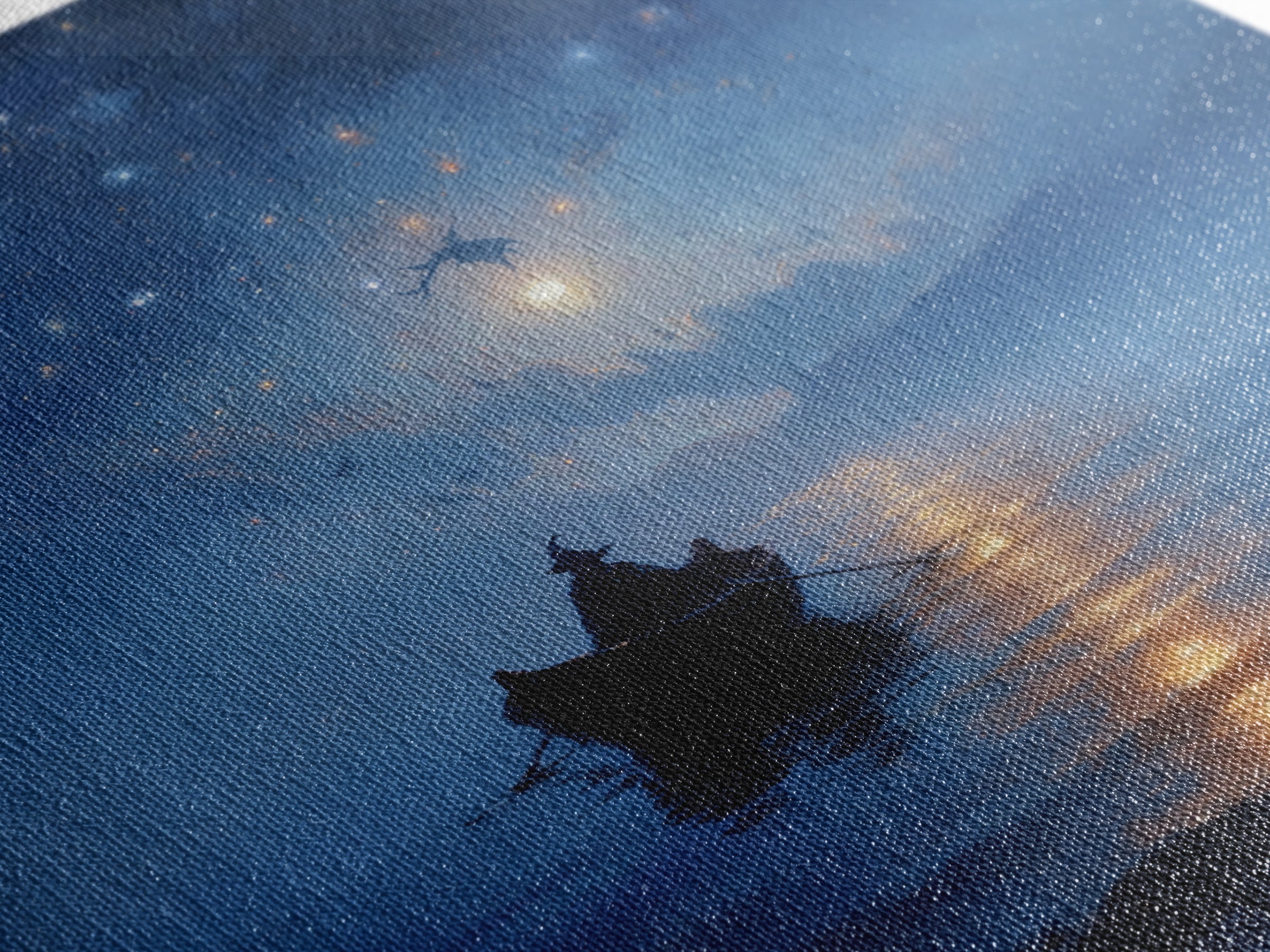 Moonlit Wizard Boat Wall Art, Blue Fantasy Seascape Canvas Print, Celestial Ocean Decor, Dreamy Bedroom Or Office Art Gift