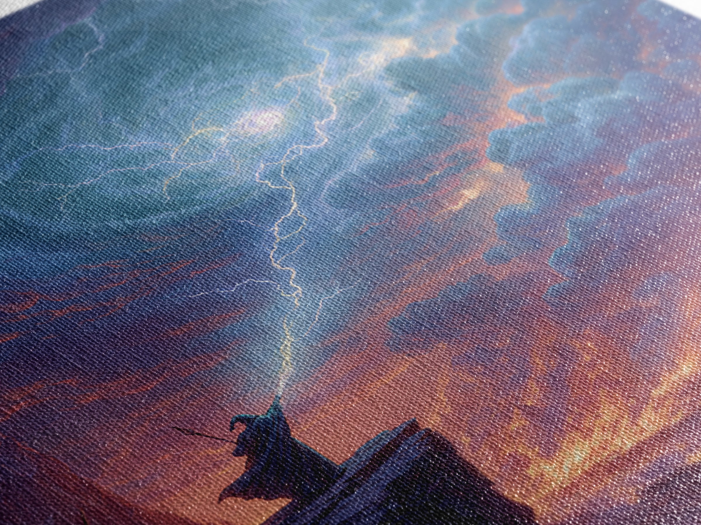 Lightning Wizard Cliff Wall Art, Epic Fantasy Storm Canvas Print, Dramatic Mountain Decor, Dark Magic Gift For Game Room