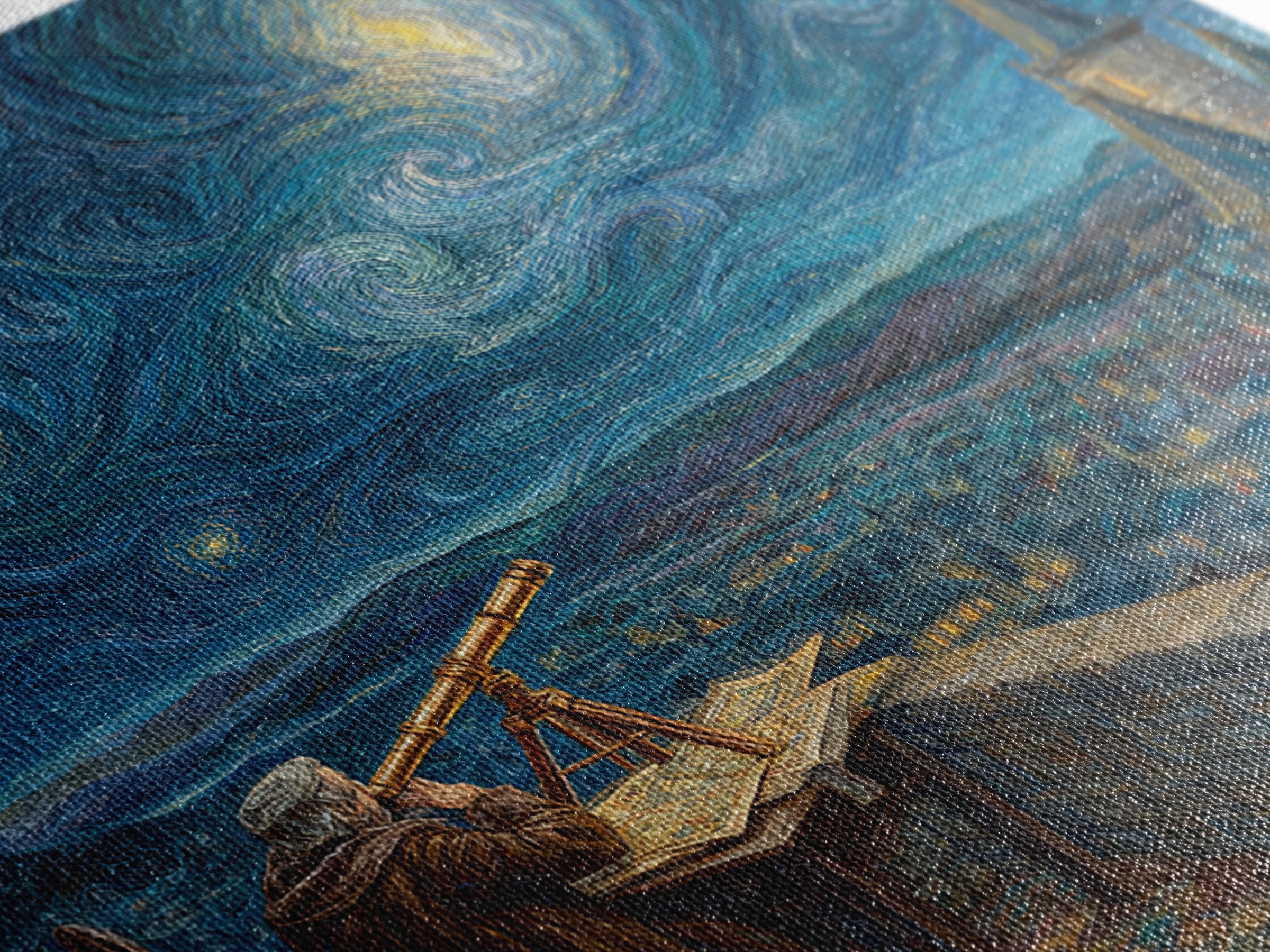 Starry Astronomer Tower Wall Art, Van Gogh Style Canvas Print, Celestial Medieval City Decor, Astronomy Gift For Office Decor