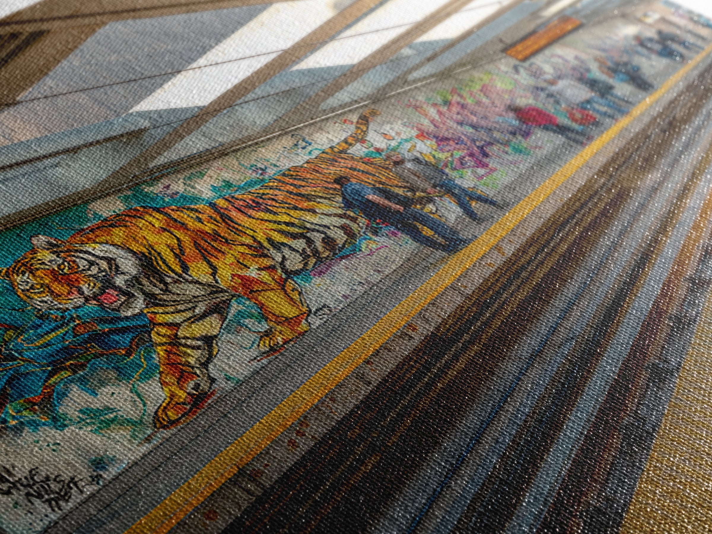 Tiger Subway Graffiti Mural Canvas Print, Urban Wall Art, Animal Wall Decor, Transit Station Decor, Contemporary Art, Housewarming Gift