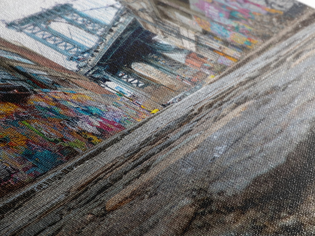 Cobblestone Alley And Bridge Wall Art, Urban Graffiti Photography Print, New York City Decor, Industrial Wall Decor, Travel Poster