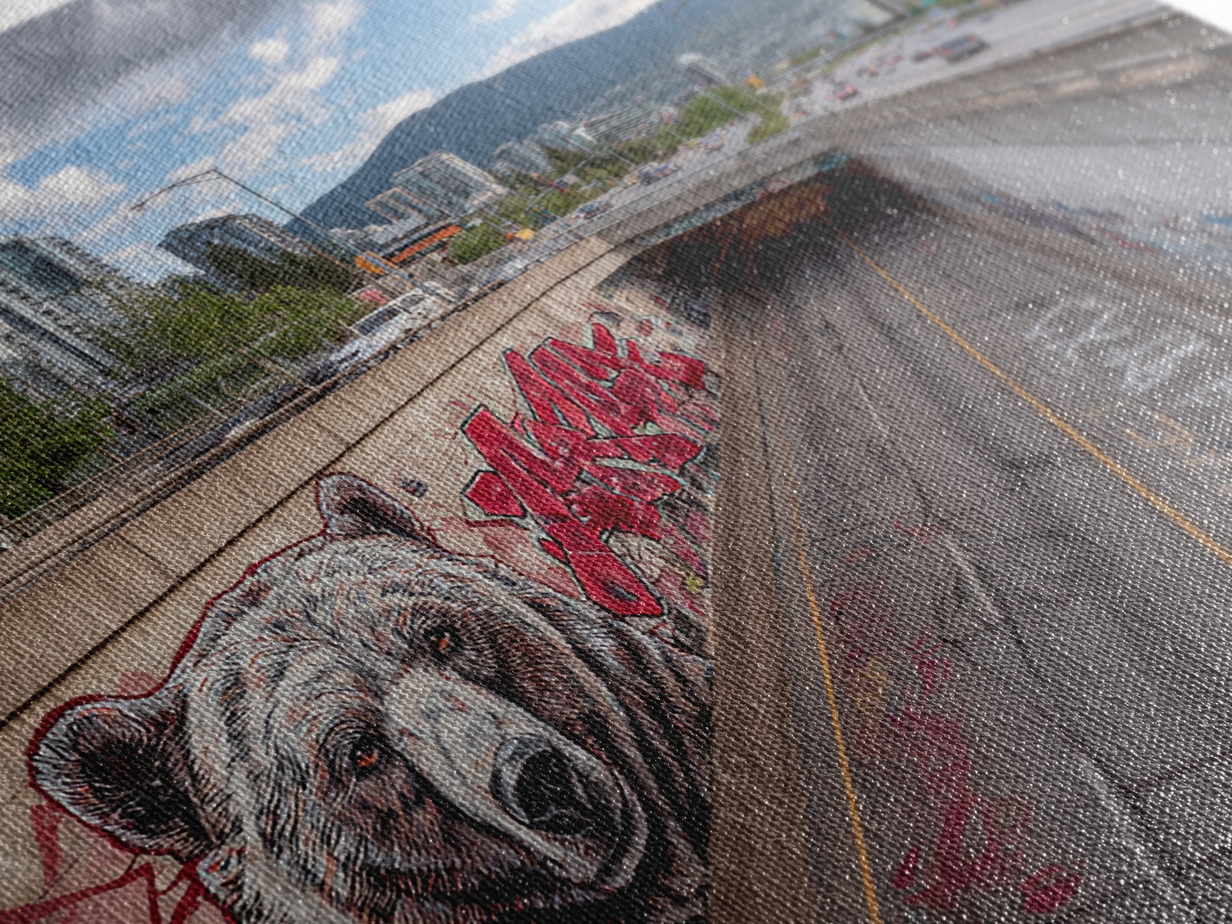 Bear Mural Highway Underpass Cityscape Wall Art, Urban Wildlife Print, Mountain Landscape Decor, Graffiti Street Photography