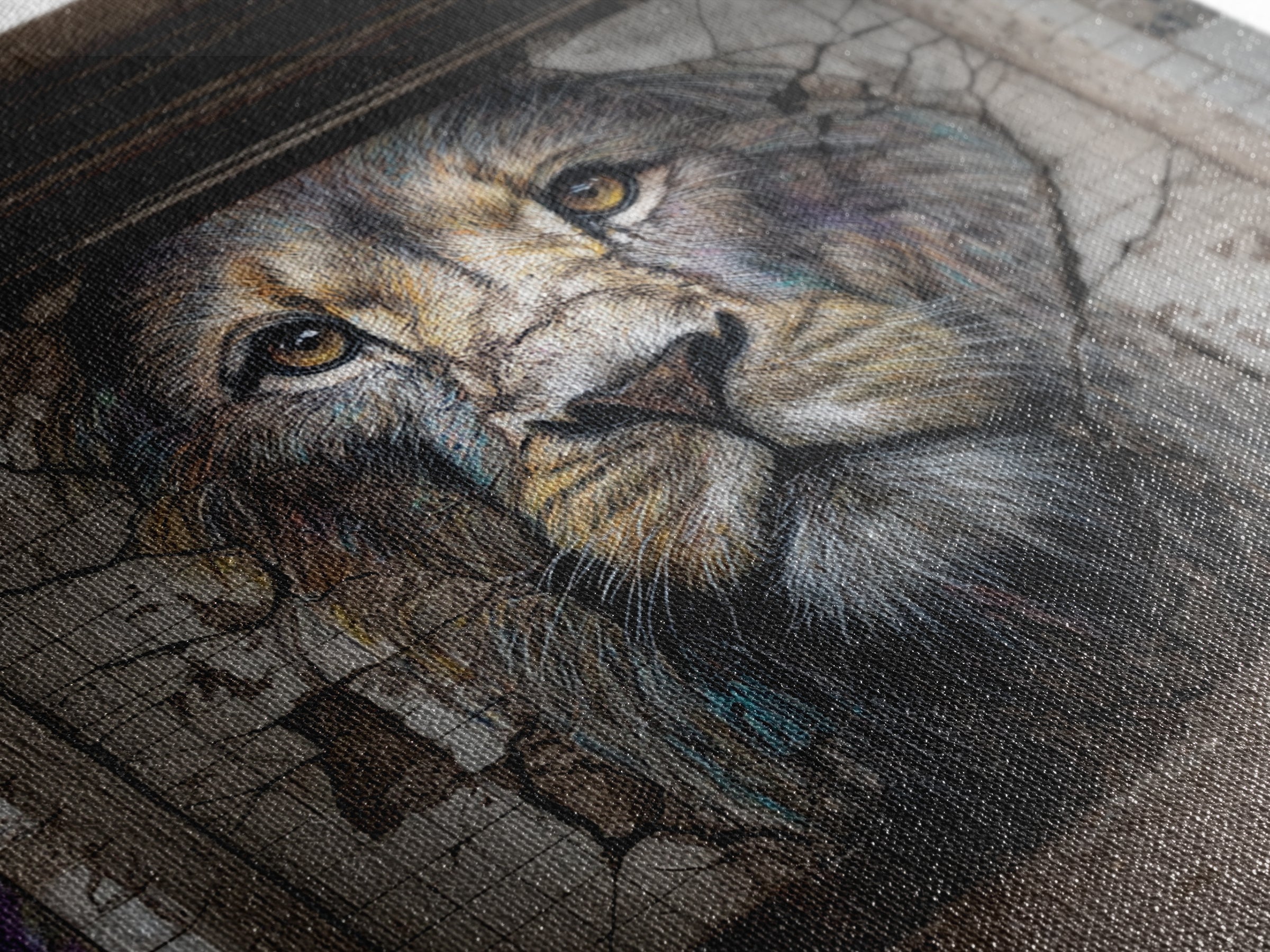 Cracked Wall Lion Portrait Graffiti Wall Art, Abandoned Subway Mural Print, Urban Wildlife Decor, Moody Animal Art For Home