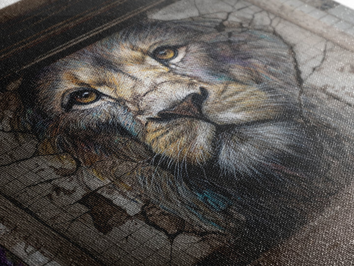 Cracked Wall Lion Portrait Graffiti Wall Art, Abandoned Subway Mural Print, Urban Wildlife Decor, Moody Animal Art For Home