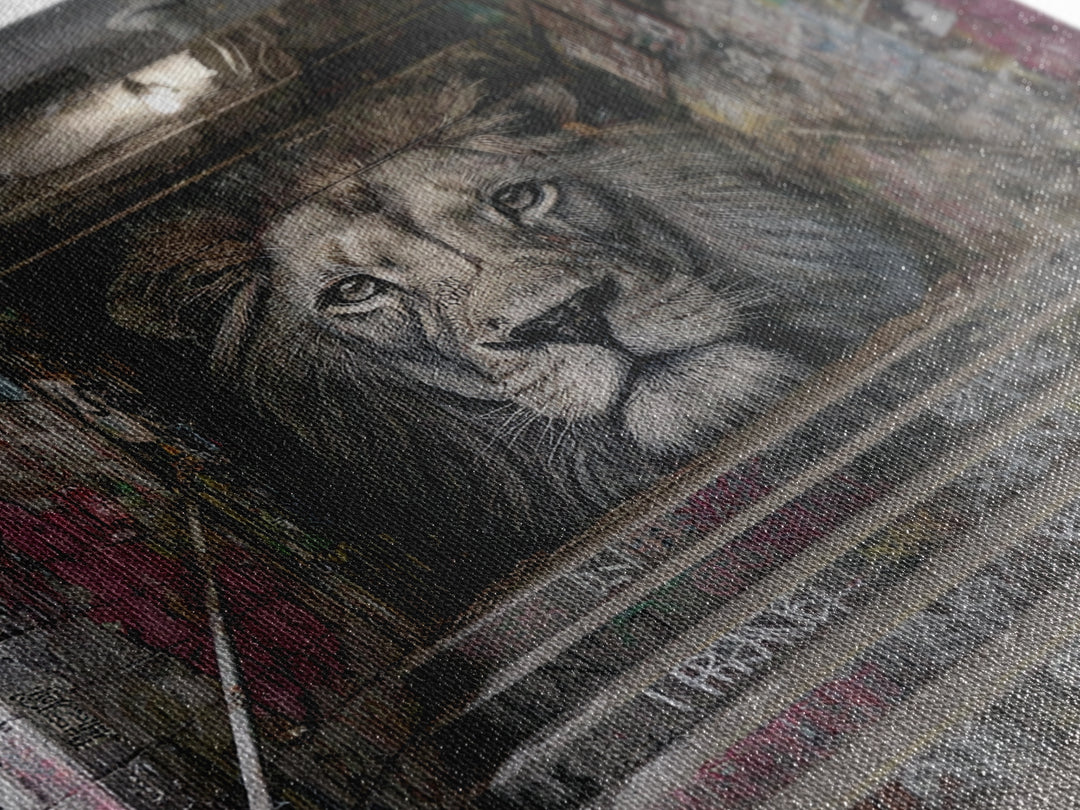 Realistic Lion Stairwell Wall Art, Urban Graffiti Mural Canvas Print, Street Art Decor, Bold Animal Office Poster For Men