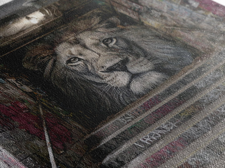 Realistic Lion Stairwell Wall Art, Urban Graffiti Mural Canvas Print, Street Art Decor, Bold Animal Office Poster For Men
