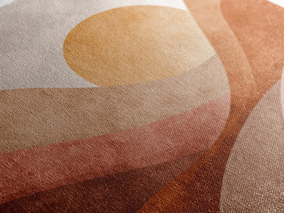 Terracotta Sun Over Abstract Hills Framed Canvas Print, Earth Tone Wall Art For Modern Home Decor And Living Room Wall Decor