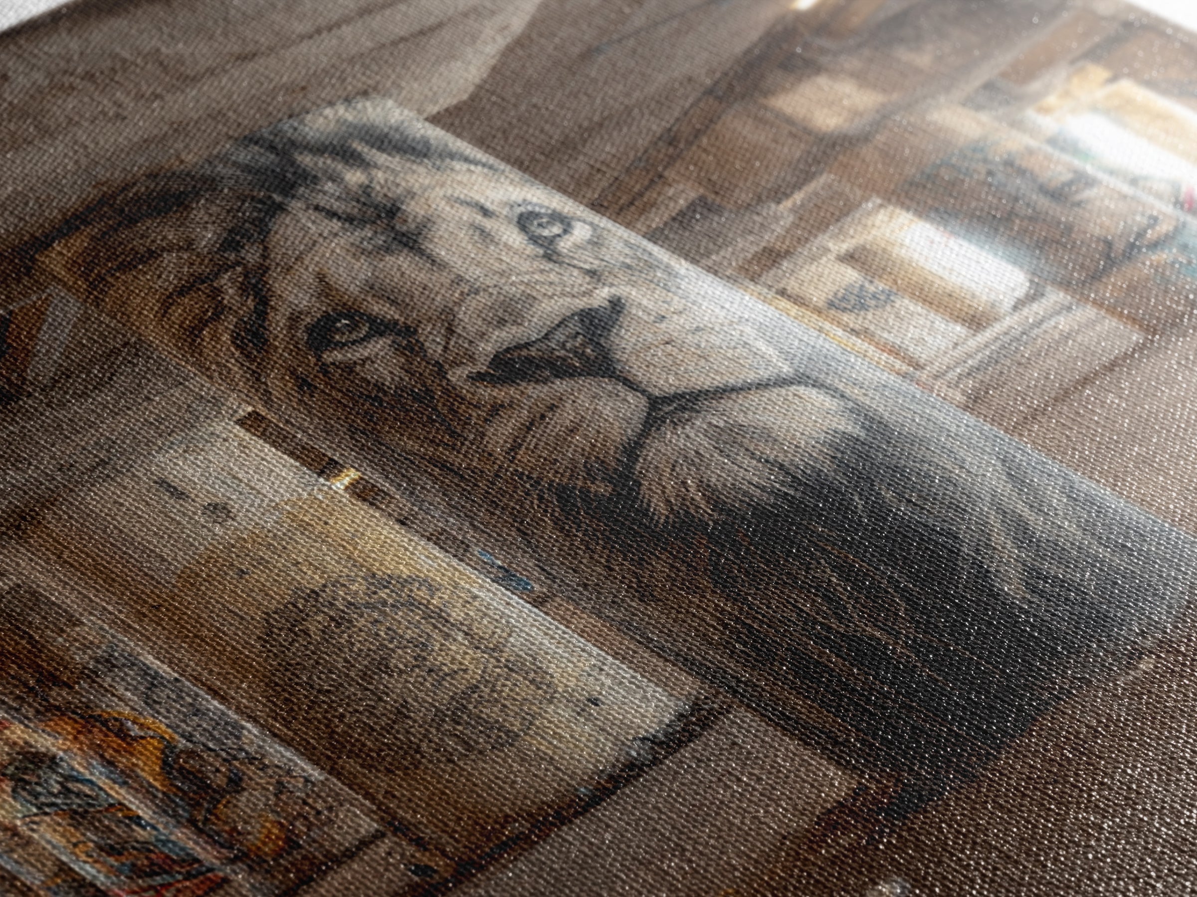 Realistic Lion Portrait On Concrete Pillar Wall Art, Urban Wildlife Canvas Print, Graffiti Decor For Office And Man Cave