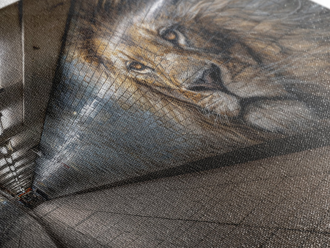 Majestic Lion Mural In Subway Tunnel Wall Art, Urban Street Art Print, Animal Wall Decor, Masculine Office Decor Gift Idea