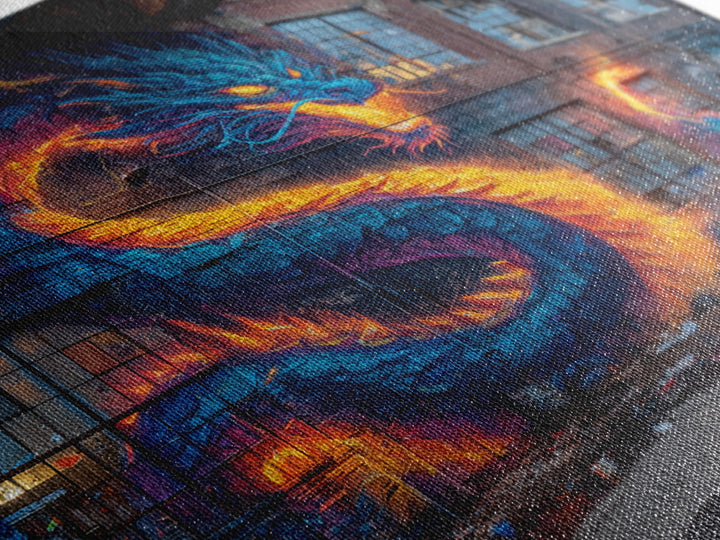 Neon Dragon Graffiti On Abandoned Brick Wall Art, Cyberpunk Street Art Canvas Print, Bold Urban Home Decor Gift For Gamer Room
