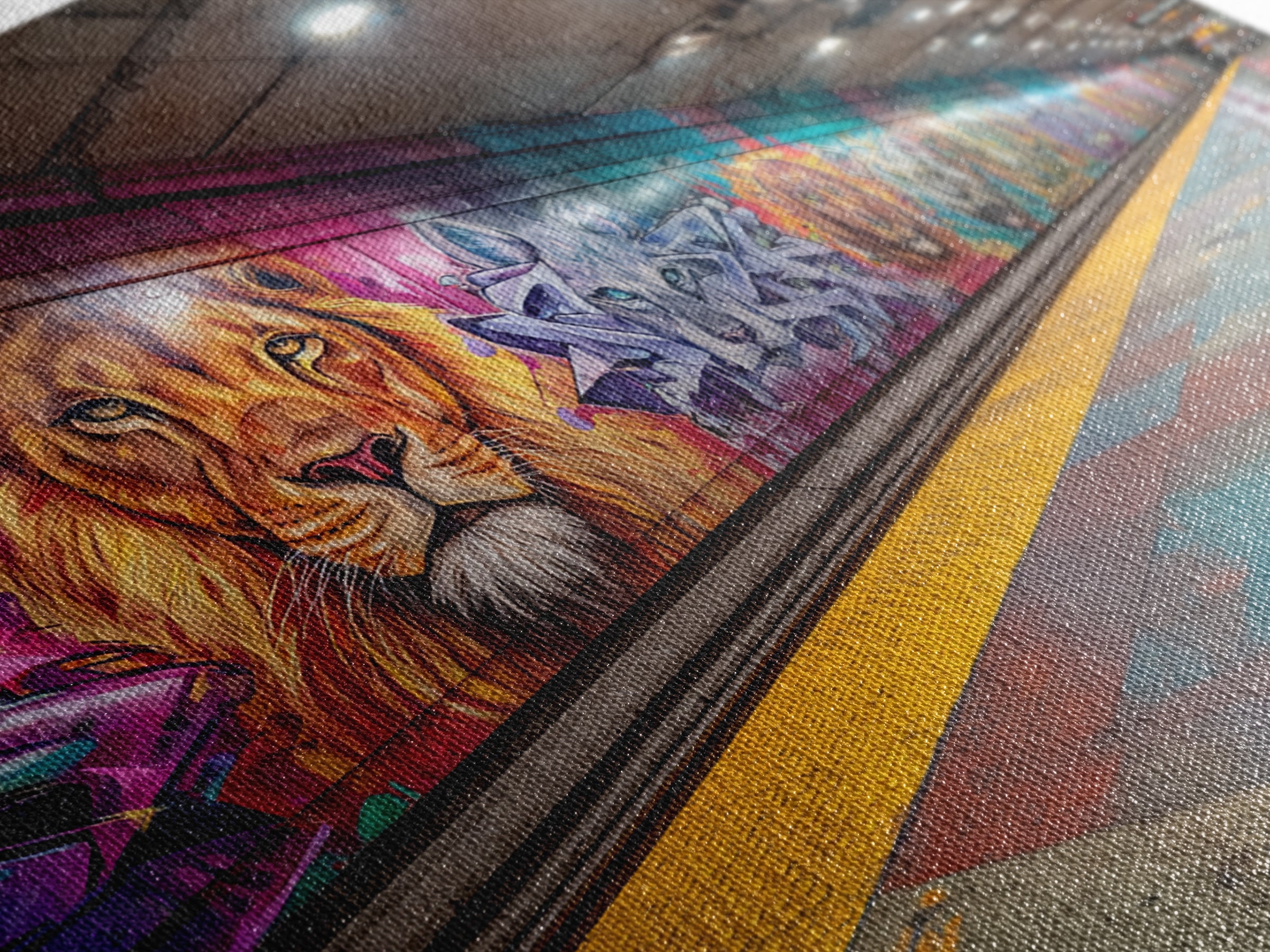 Vivid Lion Graffiti Subway Platform Canvas Print, Urban Street Art For Gaming Room Decor And Bold Modern Home Decor Wall Decor
