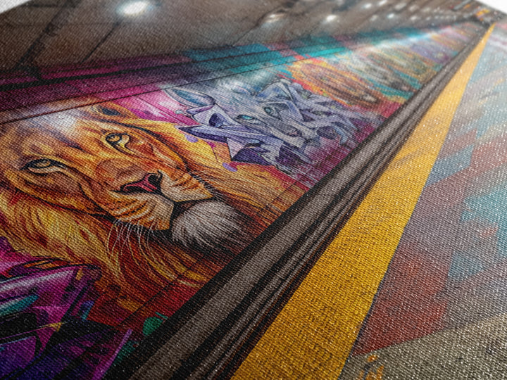 Vivid Lion Graffiti Subway Platform Canvas Print, Urban Street Art For Gaming Room Decor And Bold Modern Home Decor Wall Decor