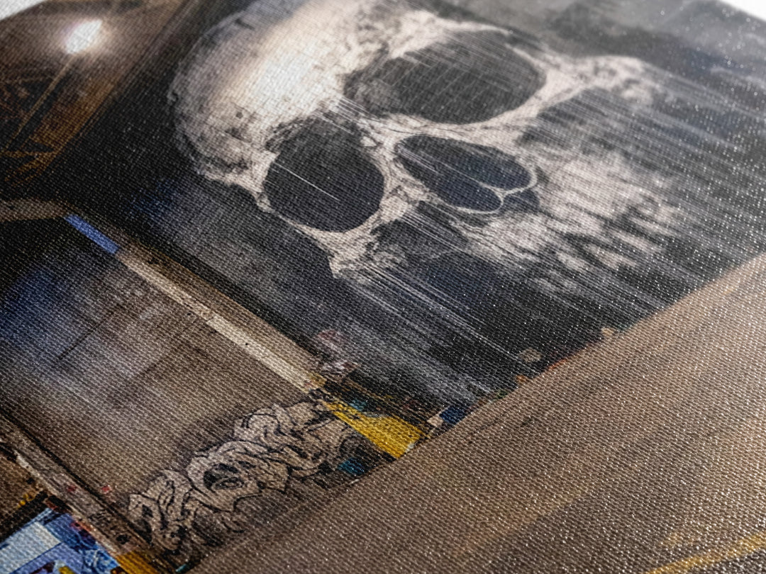 Giant Skull Mural Wall Art, Black And White Graffiti Canvas Print, Gothic Decor, Industrial Loft Poster, Edgy Wall Decor