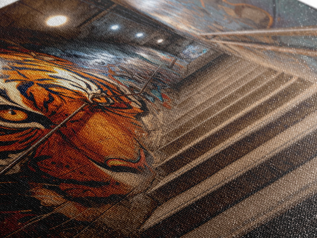 Roaring Tiger Graffiti Stairwell Wall Art, Urban Street Art Print, Industrial Decor, Bold Animal Wall Decor, Modern Home Decor