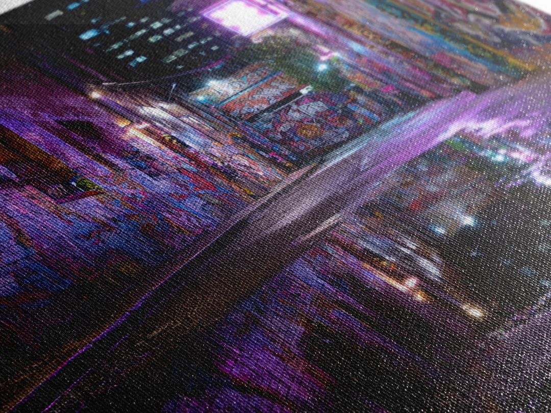 Neon Graffiti Alley Reflections Wall Art, Urban Street Canvas Print, City Night Decor, Edgy Contemporary Office Art Gift