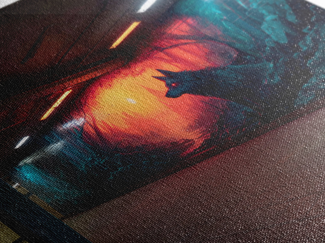 Neon Wolf Subway Mural Wall Art, Urban Graffiti Canvas Print, Cyberpunk Street Decor, Moody Animal Art For Home Office Gift