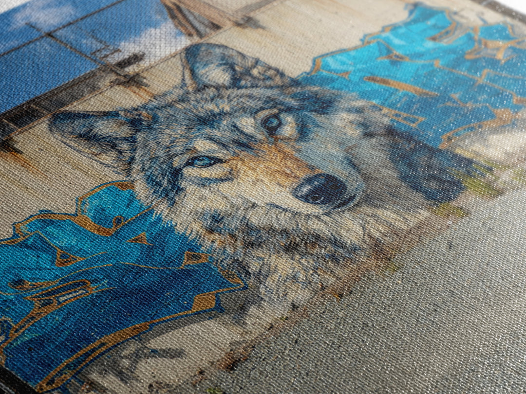Blue Wolf Graffiti Mural Wall Art, Urban Street Art Print, Wildlife Wall Decor, Industrial Loft Home Decor, Gift For Him
