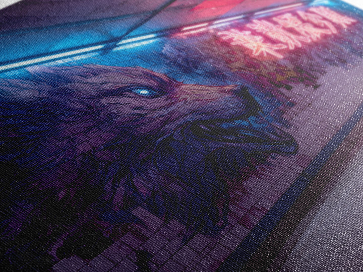 Neon Wolf Subway Mural Canvas Print, Cyberpunk Graffiti Wall Art, Futuristic Animal Street Art For Gaming Room Decor Gift