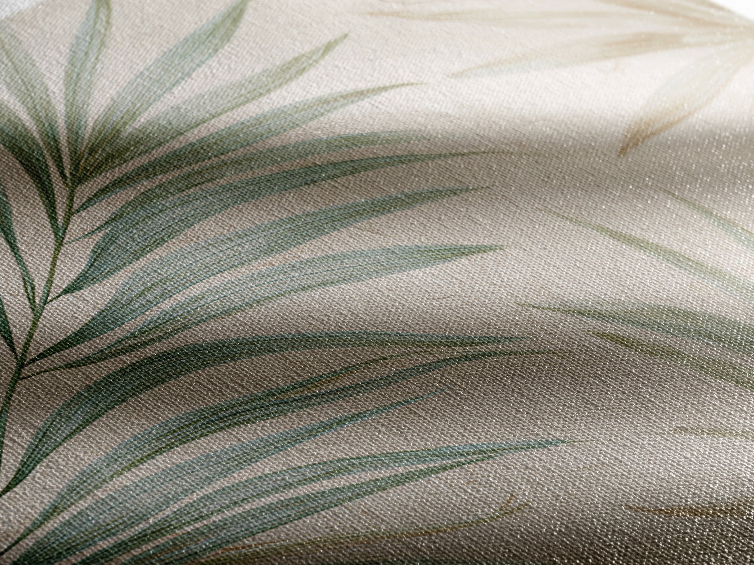 Tropical Palm Leaf Wall Art, Soft Green Beige Canvas Print, Coastal Botanical Decor, Boho Spa Bathroom Wall Decor For Relaxing Home Decor